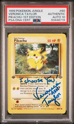 1999 Pokemon Jungle 1st Ed Pikachu #60 PSA 10 Auto Veronica Taylor Signed WOTC - Image 1