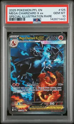 2025 POKEMON PFL EN-PHANTASMAL FLAMES #125 MEGA CHARIZARD X EX PSA 10 - Image 1