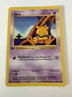 Pokemon Card Shadowless 1st Edition Abra 43/102 Base Set Near Mint, Never Played - Image 1