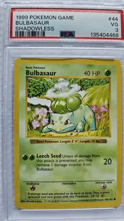 Pokemon 1999 Bulbasaur Base Set Shadowless #44/102 PSA 3 English TCG Card - Image 1