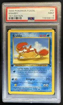 1999 Pokemon Fossil 1st Edition Krabby #51/62 PSA 9 - Image 1