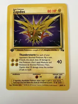 Pokemon TCG Zapdos Fossil Set 1st Edition 30/62 Rare Non-Holo #30 LP - Image 1