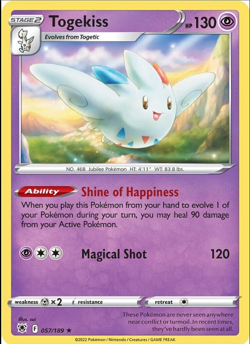 Togekiss 057/189 Rare Holo - Pokemon SWSH10 Astral Radiance M/NM- New - Image 1