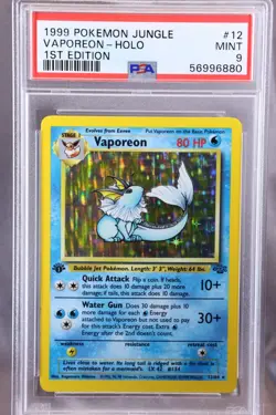 1999 Pokemon Vaporeon Holo, 1st Edition Jungle #12/64, PSA 9 Mint - Image 1
