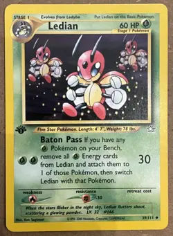 Pokemon Ledian 39/111 1st Edition Neo Genesis Uncommon Vintage WOTC Card LP+ - Image 1