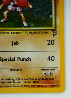 Pokemon TCG Hitmonchan Base Set 7/102 Holo Rare Card - LP MP - Excellent - Image 4