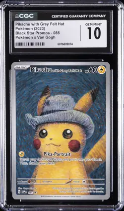 2024 BLACK STAR PROMO POKEMON X VAN GOGH #085 PIKACHU WITH GREY FELT HAT CGC 10 - Image 1
