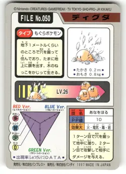 1997 LP Pokemon Diglett No. 050 Bandai Carddass Series 3-4 Japanese - Image 2