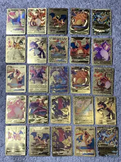 Set of 50 Charizard V, VMax, GX, EX & More Gold Foil Fan Art Card MP-LP - Image 1