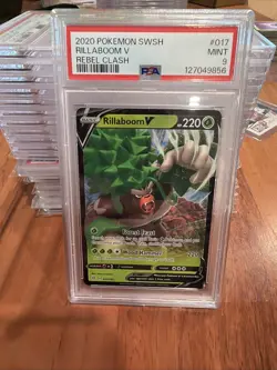 2020 POKEMON SWORD & SHIELD REBEL CLASH #17 RILLABOOM V PSA 9 - Image 1