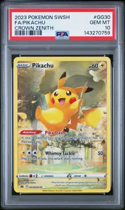 2023 POKEMON SWORD & SHIELD CROWN ZENITH #GG30 FULL ART/PIKACHU PSA 10 - Image 1