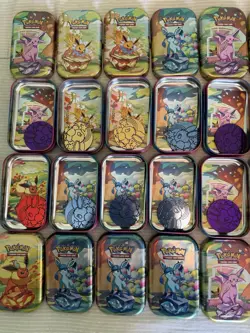 Pokemon 20 EMPTY Prismatic Evolution Eevee Eeveelutions TCG Mini Tin Bundle Lot - Image 3