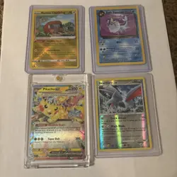 Lot Of 4 Pokemon Cards - PIKACHU EX, Dark Vaporeon, Skarmory, And CHARJABUG - Image 1