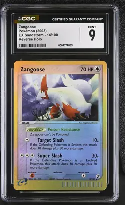 CGC 9 MINT Zangoose 2003 EX Sandstorm 14/100 Reverse Holo Pokemon Card - Image 1