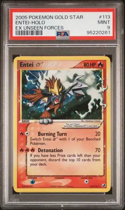 Pokemon Card Entei Holo 113/115 Gold Star PSA 9 Unseen Forces - Image 1