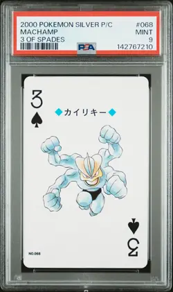 2000 POKEMON SILVER VERSION PLAYING CARDS 3 OF SPADES #068 MACHAMP PSA 9 - Image 1