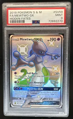 2019 Pokemon SM Hidden Fates Mewtwo GX #SV59/SV94 PSA 9 - Image 1