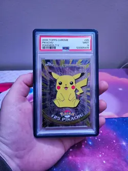 2000 Pokemon Topps Chrome Pikachu #25 PSA 9 with Guard - Image 1