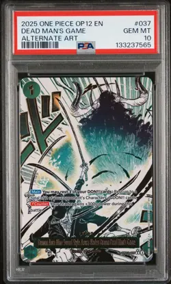 2025 ONE PIECE OP12-037 LEGACY OF THE MASTER DEAD MAN'S GAME ALT ART PSA 10 - Image 1
