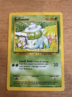 Bulbasaur Base Set 44/102 Common Pokemon Card Unlimited Edition LP - Image 1