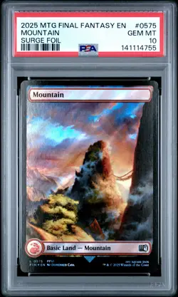 2025 MTG FINAL FANTASY SURGE FOIL #0575 MOUNTAIN PSA 10 - Image 1