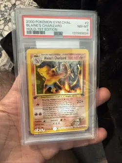 Pokemon 2000 Gym Challenge Holo 1st Edition Blaine's Charizard PSA 8 - Image 3