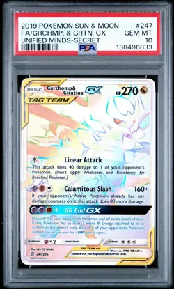 2019 POKEMON SUN & MOON UNIFIEDMINDS FULL ART/GARCHOMP & GIRATINAGX PSA 10 - Image 1