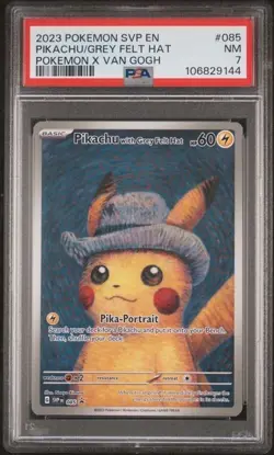 Pokemon Pikachu with Grey Felt Hat Van Gogh Full Art Promo SVP EN 085 PSA 7 NM - Image 1