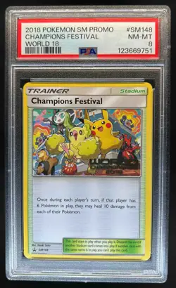2018 Pokemon SM Promo Champions Festival World 18 #SM148 PSA 8 - Image 1