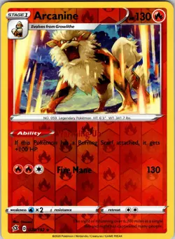 Arcanine 028/192 SWSH02: Rebel Clash Pokemon NM Reverse Holo - Image 1