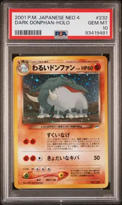 Pokemon 2001 Japanese Neo 4 Dark Donphan Holo #232 PSA 10 - Image 1