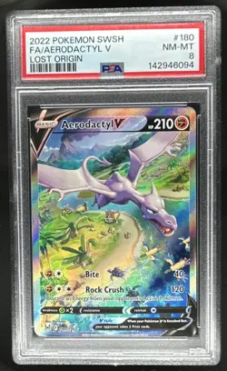 2022 Pokemon SWSH Lost Origin Aerodactyl V Full Art #180/196 PSA 8 - Image 1