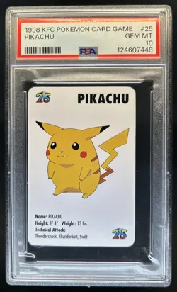 1998 Pokemon KFC Mini Card Game Pikachu #25 PSA 10 GEM MINT - Image 1