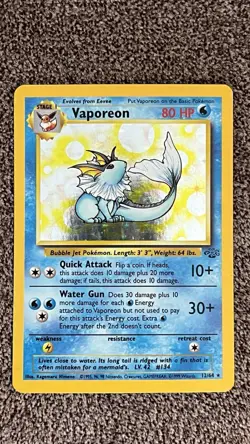 Pokemon TCG Vaporeon Holo Rare Card 12/64 Jungle Set, Vintage 1999 MP - Image 1