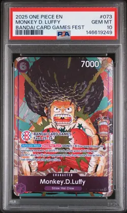 2025 ONE PIECE PROMOS BANDAI CARD GAMES FEST #073 MONKEY D. LUFFY PSA 10 - Image 1