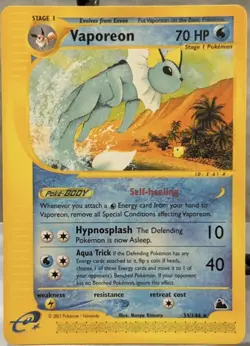 2003 Pokemon Skyridge Vaporeon Rare 33/144 Stage 1 70HP Regular – TPC - Image 1