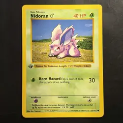 Pokemon Vintage 1st Edition Nidoran M 055/102 Base Set Shadowless 3d-stamp 1999 - Image 1