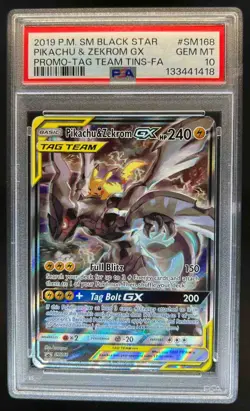 2019 Pokemon SM Black Star Promos Pikachu & Zekrom Tag Team #SM168 PSA 10 - Image 1