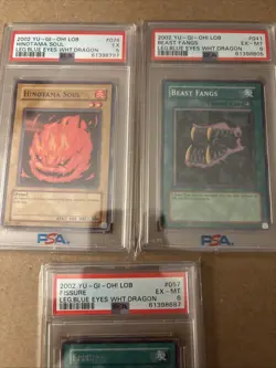 2002 YuGiOh Hinotama Beast Fangs Fissure LOB PSA 5/6 Lot Of 3 Blue Eyes - Image 2