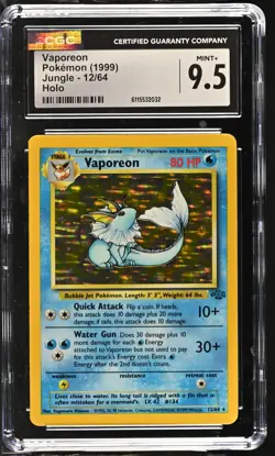 CGC 9.5 MINT+ Vaporeon 1999 Jungle 12/64 Holo Pokemon Card - Image 1