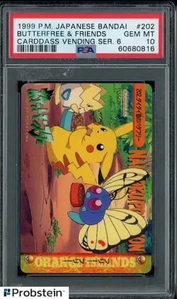 1999 Pokemon JPN Bandai Carddass Vending S.6 #202 Butterfree & Friends PSA 10 - Image 1