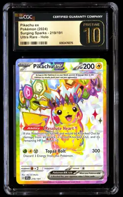 CGC 10 PRISTINE Pikachu EX 219/191 Pokemon Surging Sparks 2024 English - Image 1