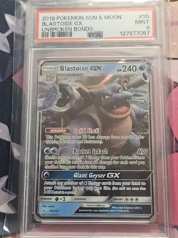 2019 Pokemon Unbroken Bonds #35 Blastoise GX PSA 9 Mint - Image 2