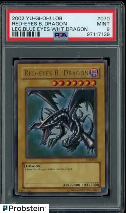 2002 Yu-Gi-Oh! LOB Leg. Blue Eyes White Drgn #070 Red-Eyes B. Dragon PSA 9 - Image 1