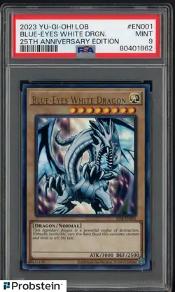 2023 Yu-Gi-Oh! LOB 25th Anniversary #EN001 Blue-Eyes White Dragon PSA 9 - Image 1