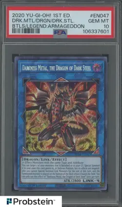 2020 YU-GI-OH! BTLS/LEGEND:ARMAGEDDON EN047 DARKNESS METAL DRAGON/D.STEEL PSA 10 - Image 1