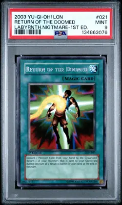 2003 YU-GI-OH! LON-LABYRINTH OF NIGHTMARE 1ST ED #021 RETURN OF THE DOOMED PSA 9 - Image 1
