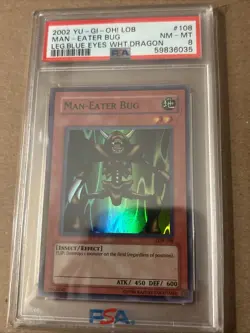 2002 Yu-Gi-Oh! Man-Eater Bug Legend of Blue Eyes LOB Unlimited Super Rare PSA 8 - Image 1