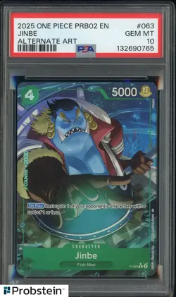2025 One Piece PRB02 EN Alternate Art #063 Jinbe PSA 10 GEM MINT - Image 1