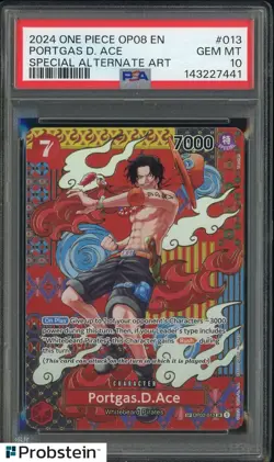 2024 One Piece OP08 Special Alternate Art #013 Portgas D. Ace PSA 10 GEM MINT - Image 1